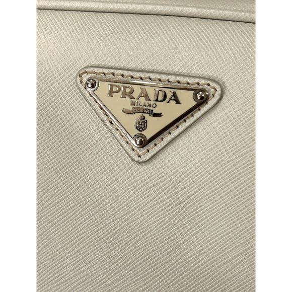 Prada Saffiano Ivory Leather Satchel Weekender Travel Tote Bag - Picture 11 of 12